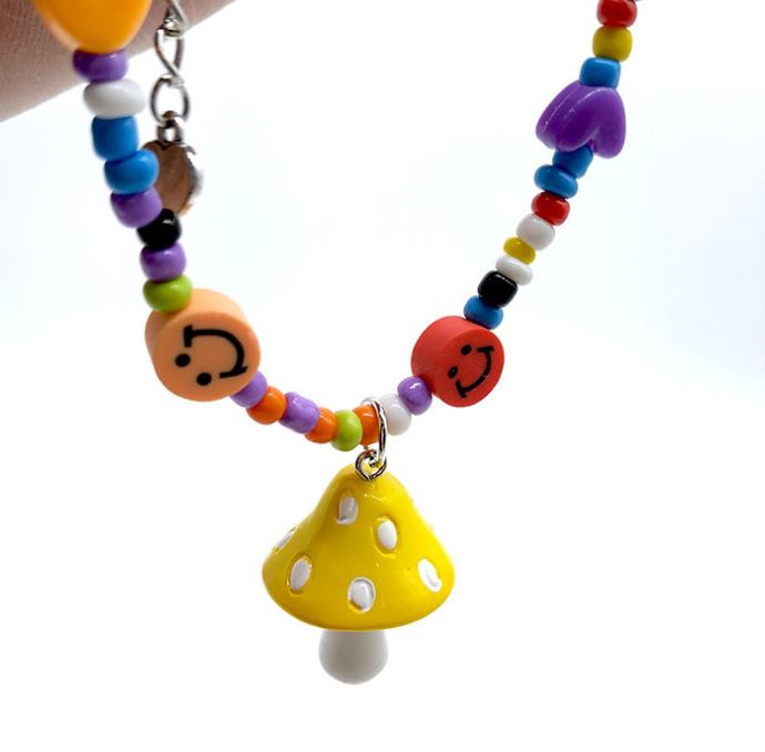 mushroom rainbow beaded charm necklace