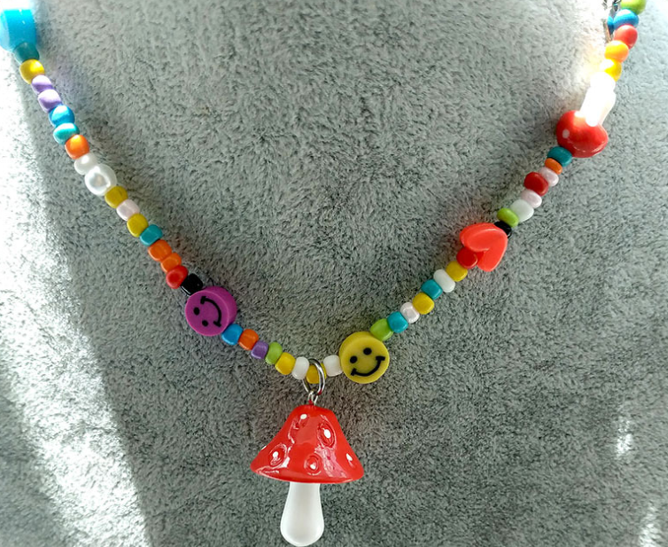 mushroom rainbow beaded charm necklace - Rose Gold Co. Shop