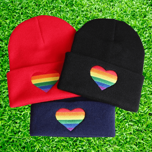 Rainbow LGBT Pride Heart Embroidery Knitted Beanie