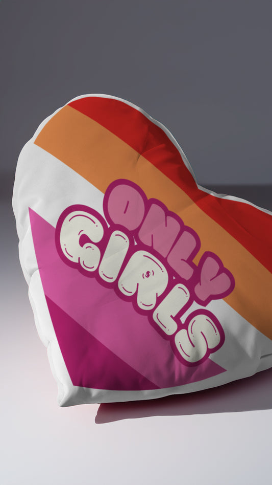 Only Girls Lesbian Heart Shaped Throw Pillow