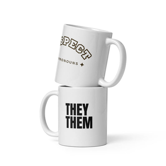 Respect My Pronouns They Them White glossy mug - Rose Gold Co. Shop