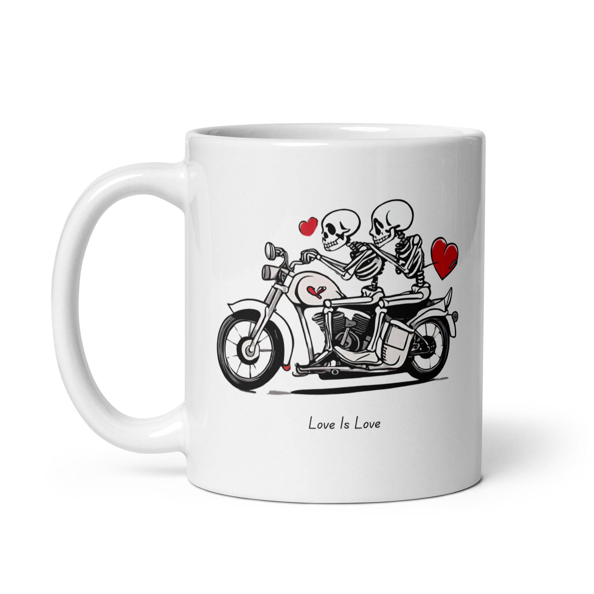 Love is Love Motorcycle White glossy mug - Rose Gold Co. Shop