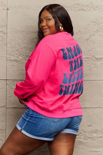 Simply Love Full Size ENJOY THE LITTLE THINGS Round Neck Sweatshirt - Rose Gold Co. Shop