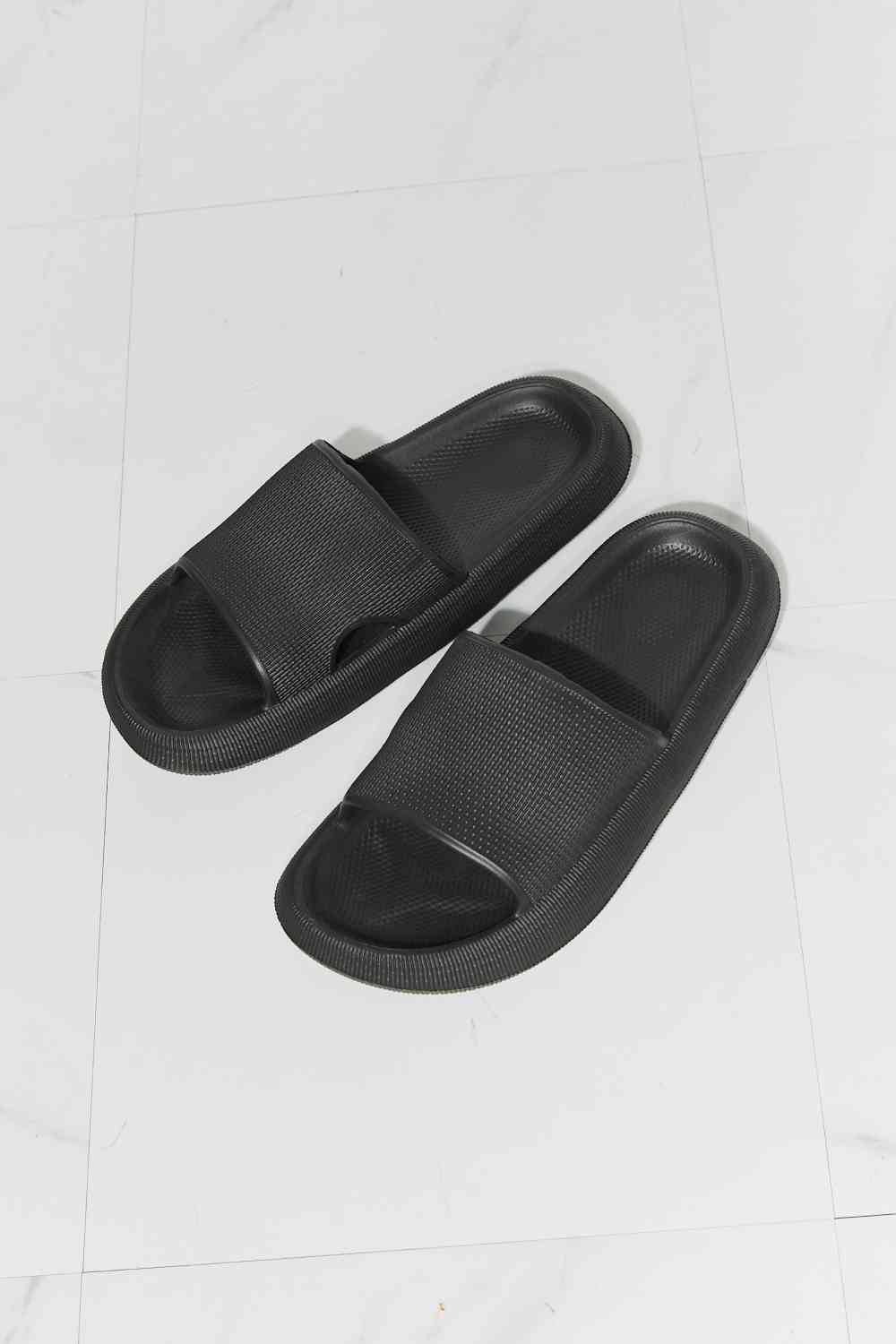 MMShoes Arms Around Me Open Toe Slide in Black - Rose Gold Co. Shop