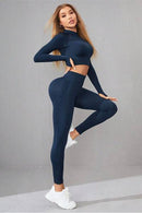 Mock Neck Long Sleeve Top and Pants Active Set - Rose Gold Co. Shop