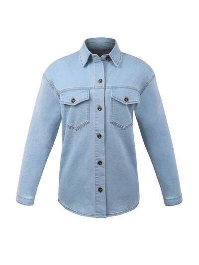 Button Up Pocketed Denim Jacket - Rose Gold Co. Shop