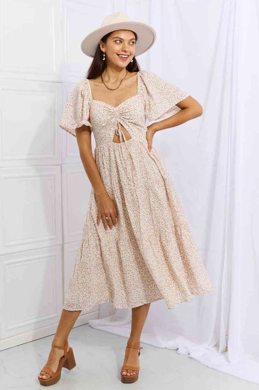 HEYSON Let It Grow Full Size Floral Tiered Ruffle Midi Dress - Rose Gold Co. Shop