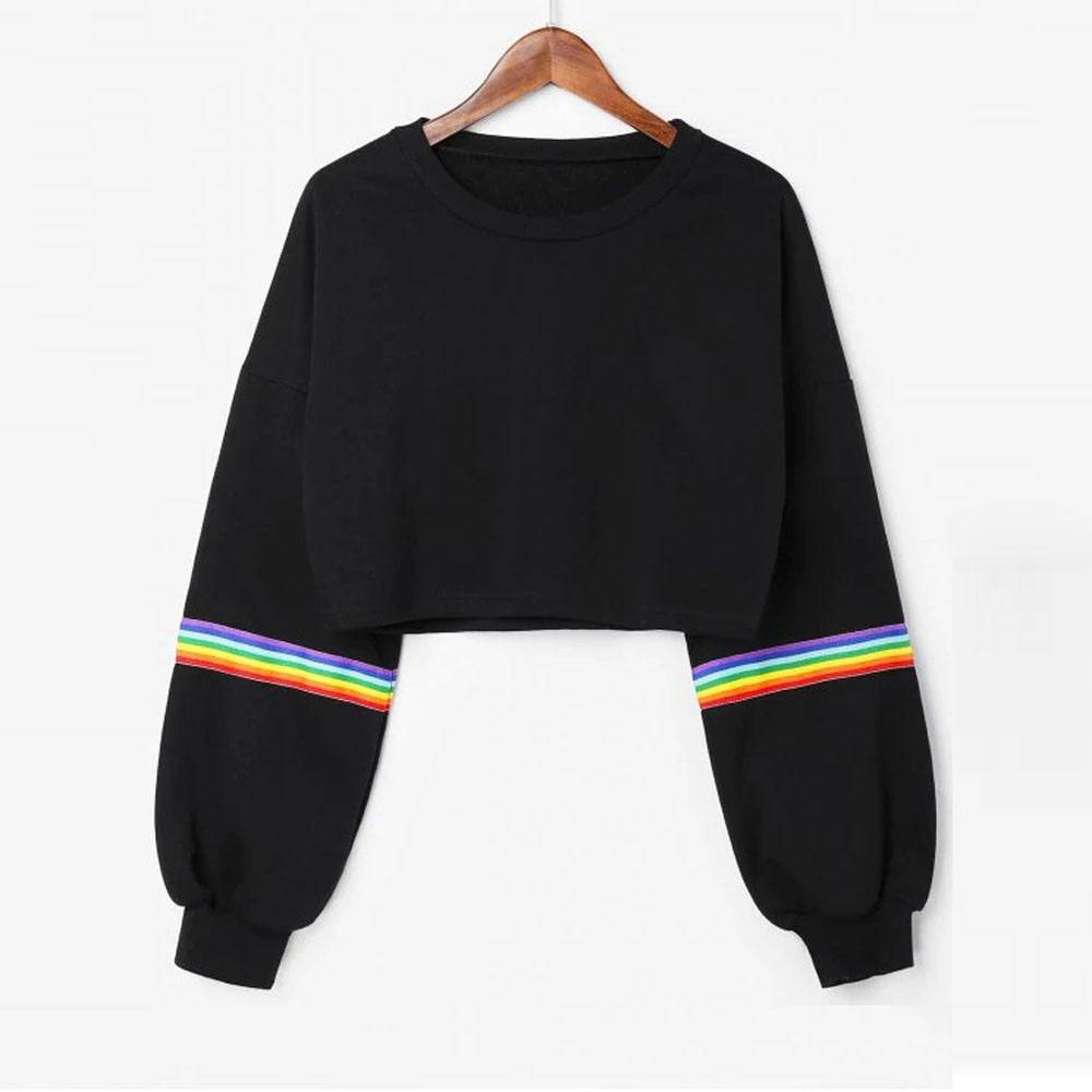 Rainbow Striped Long-Sleeve Crop Shirt Crop