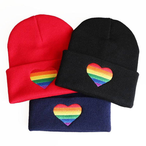 Rainbow LGBT Pride Heart Embroidery Knitted Beanie