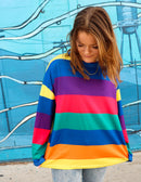 Rainbow Striped Pattern Long Sleeve T Shirt - Rose Gold Co. Shop