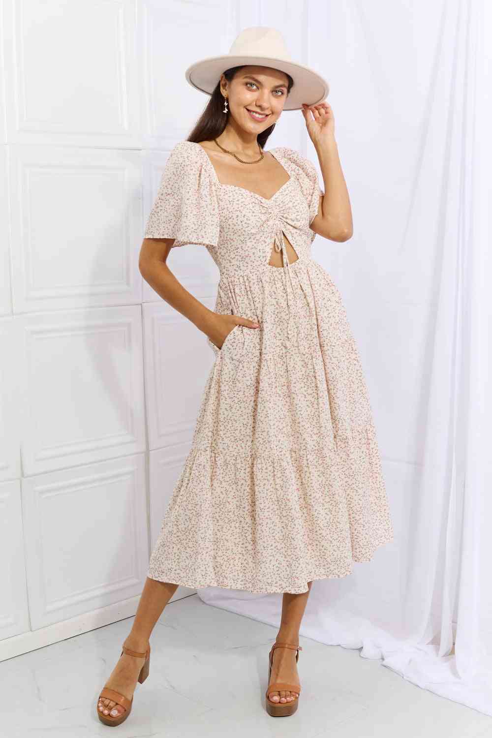 HEYSON Let It Grow Full Size Floral Tiered Ruffle Midi Dress - Rose Gold Co. Shop