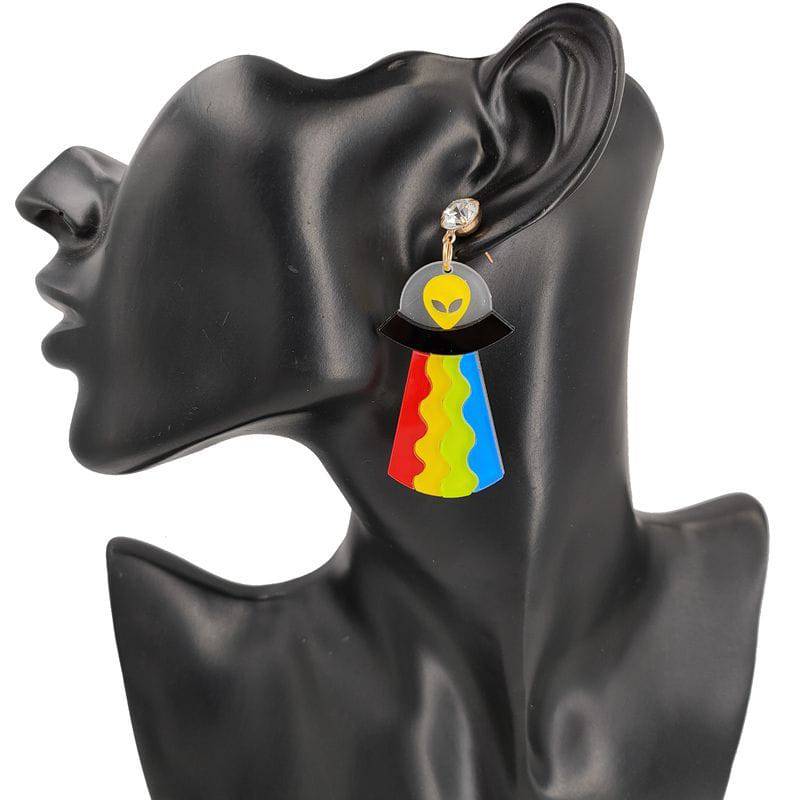 Rainbow Alien Dangle Earrings