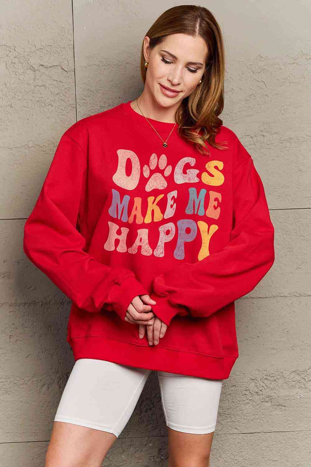 Simply Love Simply Love Full Size DOGS MAKE ME HAPPY Graphic Sweatshirt