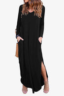 Split Long Sleeve V-Neck Maxi Dress - Rose Gold Co. Shop