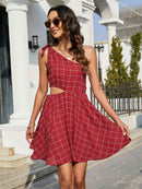 Grid One-Shoulder Tied Cutout Dress - Rose Gold Co. Shop