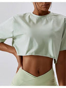 Cropped Round Neck Short Sleeve Active Top - Rose Gold Co. Shop