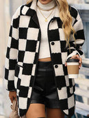 Double Take Full Size Checkered Button Front Coat with Pockets - Rose Gold Co. Shop