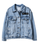 Pronouns patch on a blue jean jacket