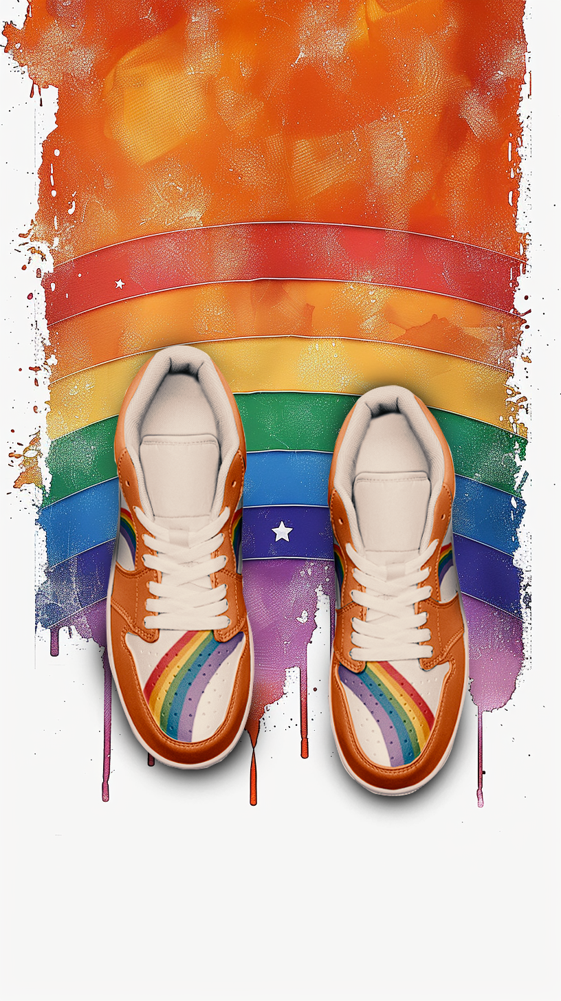 Rainbow pride burnt orange low-top sneakers, view 7 — Rose Gold Co