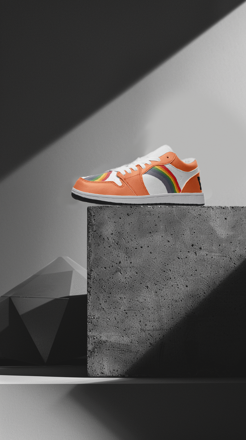 Rainbow pride burnt orange low-top sneakers, view 8 — Rose Gold Co