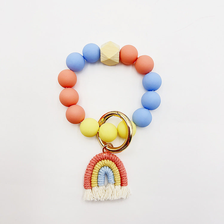 Rubber Candy Color Beads Rainbow Bracelet Keychain - Rose Gold Co. Shop