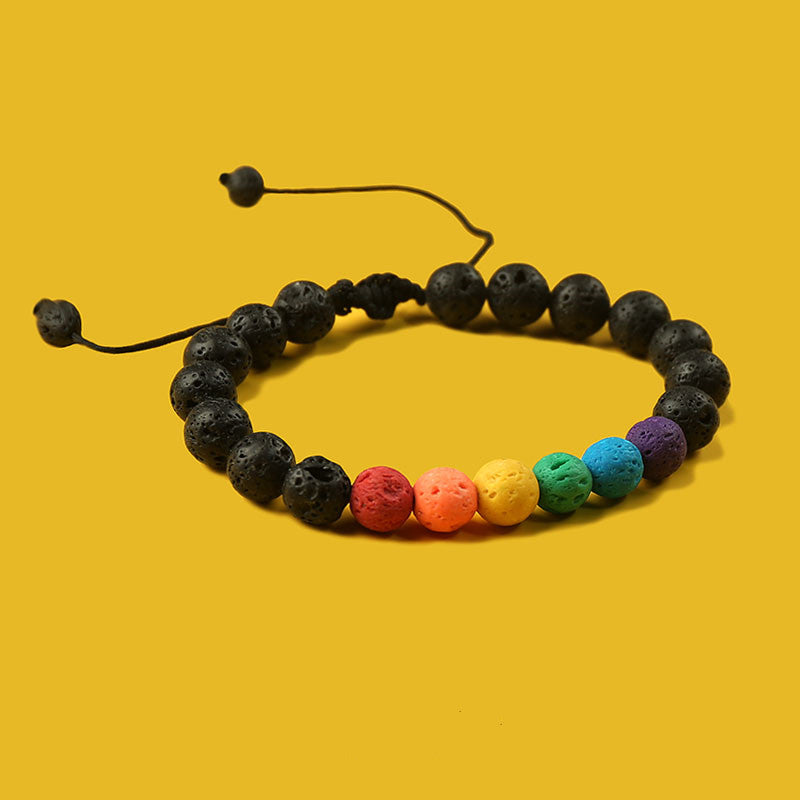 Rainbow Adjustable Beaded Volcanic Stone Bracelet