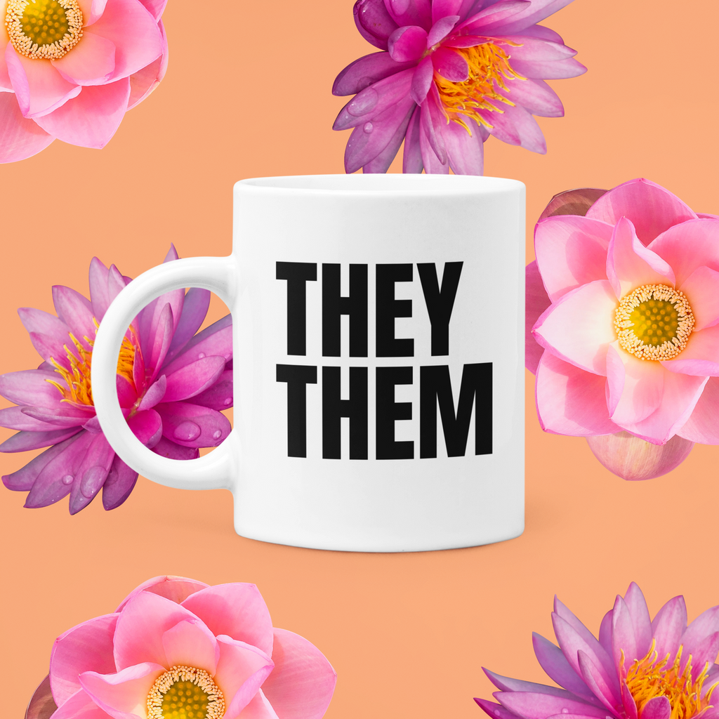 Respect My Pronouns They Them white glossy mug — Rose Gold Co