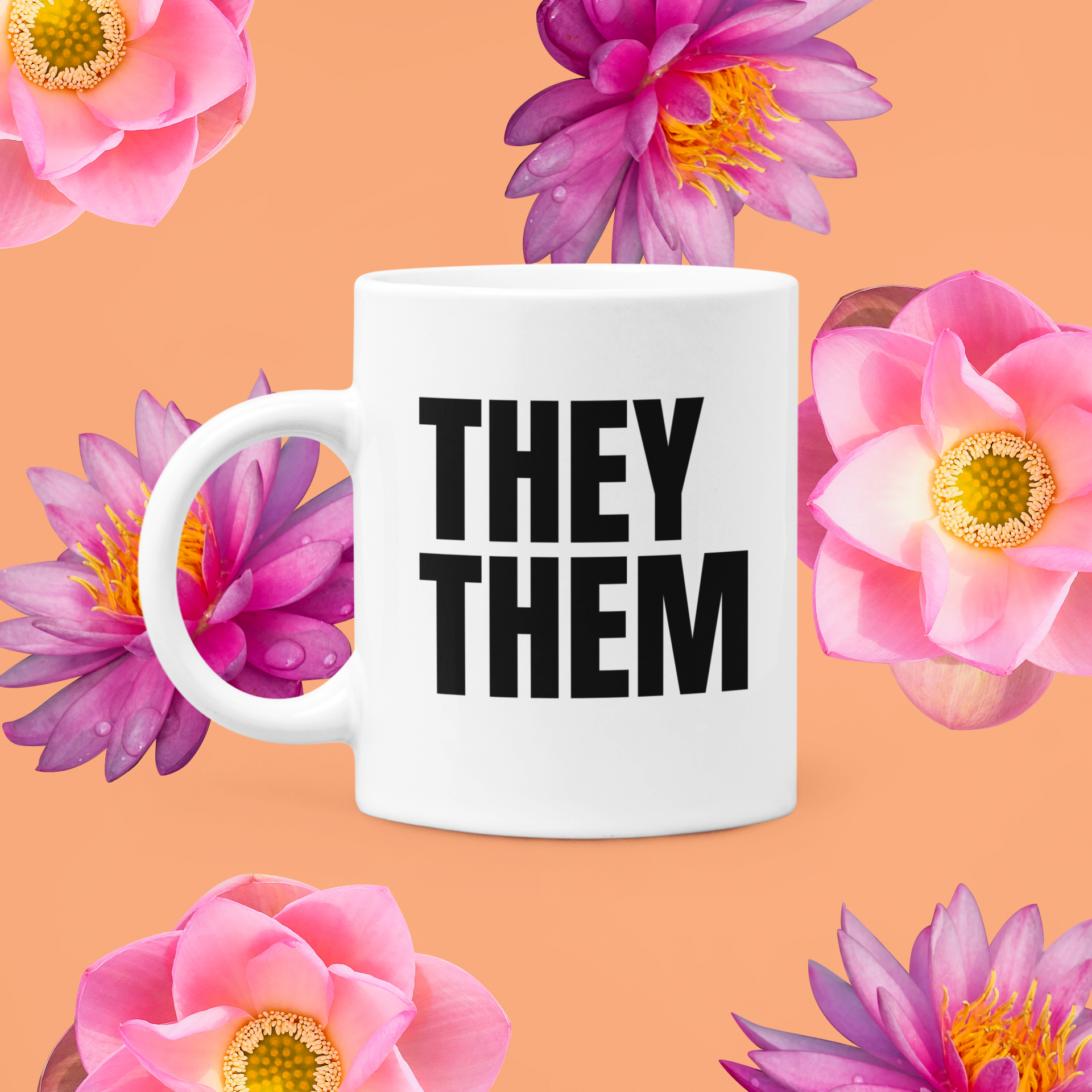 Respect My Pronouns They Them white glossy mug — Rose Gold Co