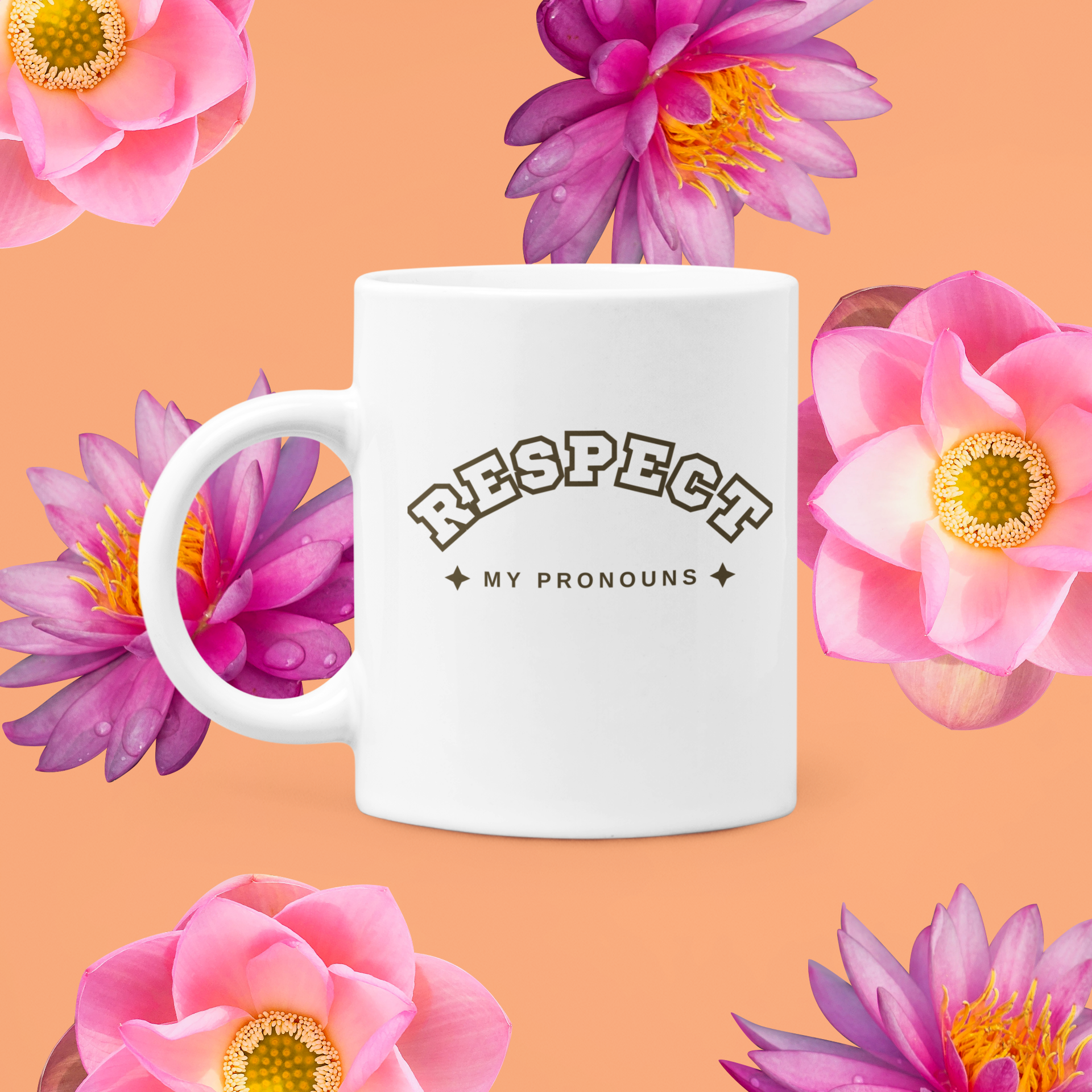 Respect My Pronouns They Them white glossy mug, view 3 — Rose Gold Co