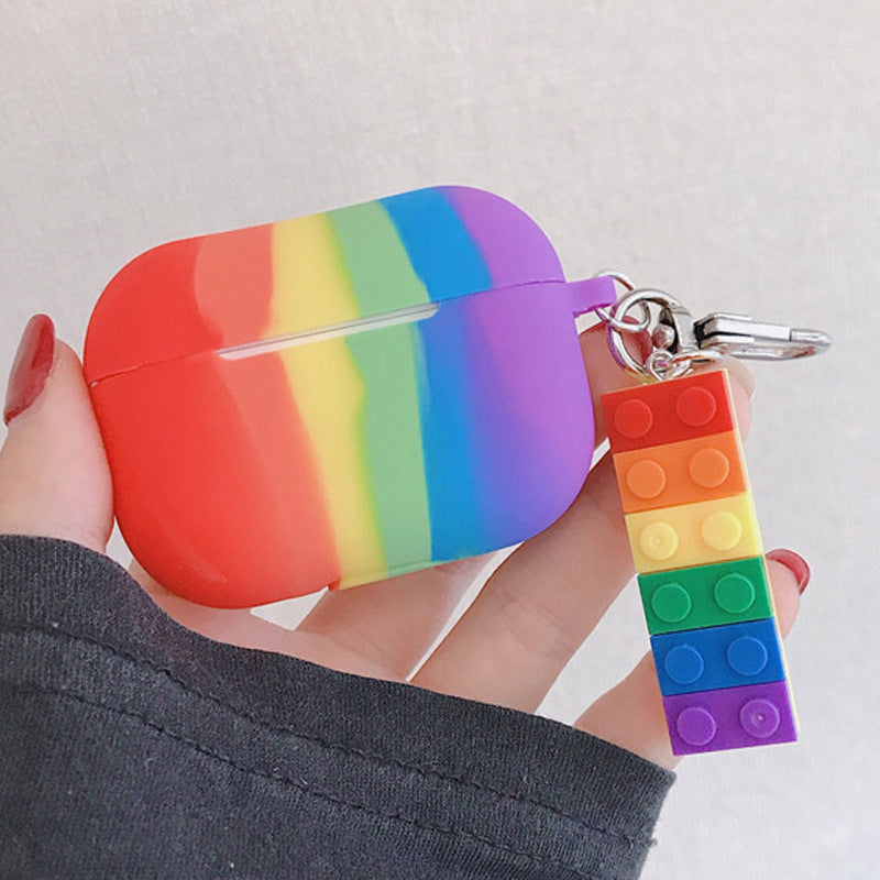 Rainbow Airpod Case With Block Pendant - Rose Gold Co. Shop