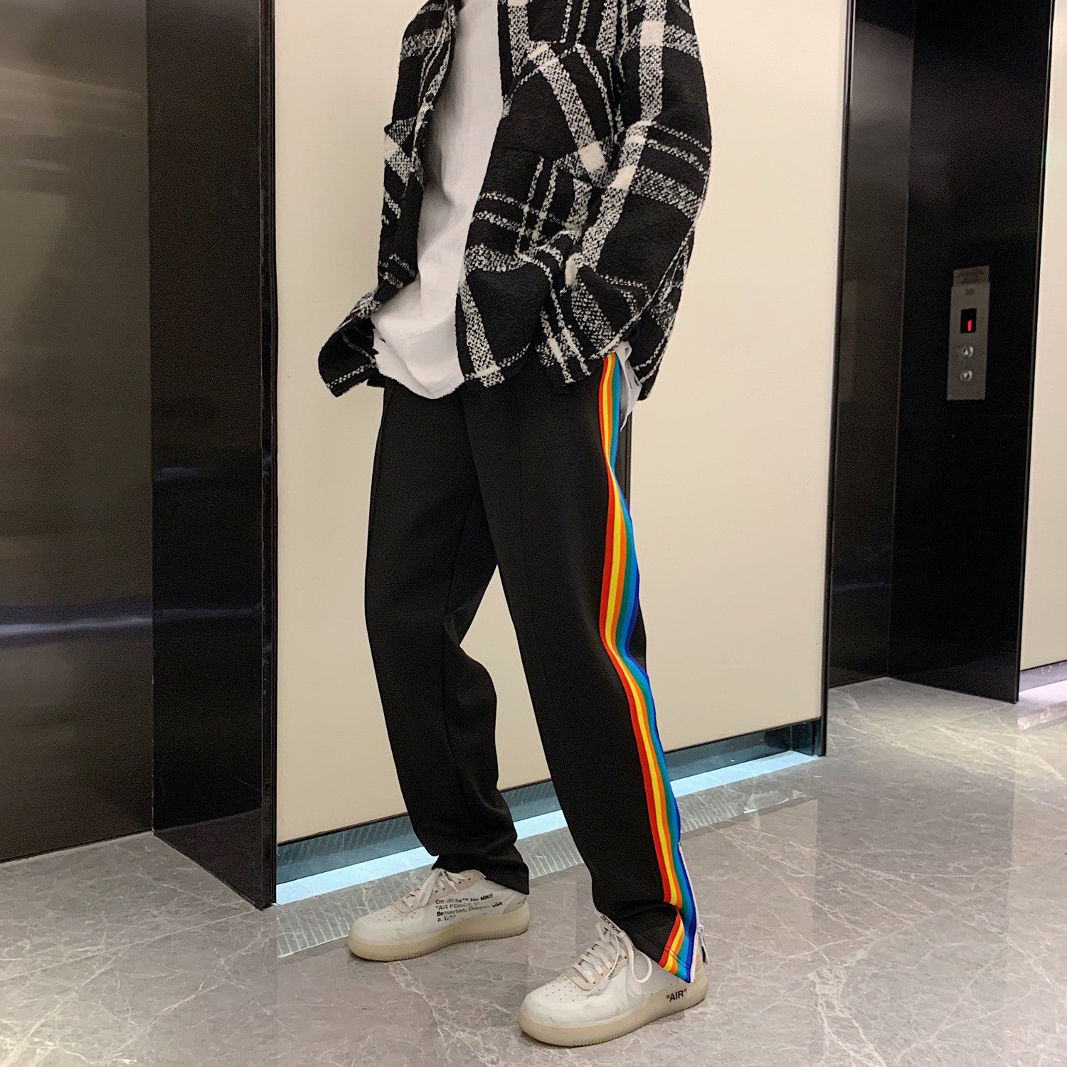 Zipper Rainbow Striped Long Pants - Rose Gold Co. Shop