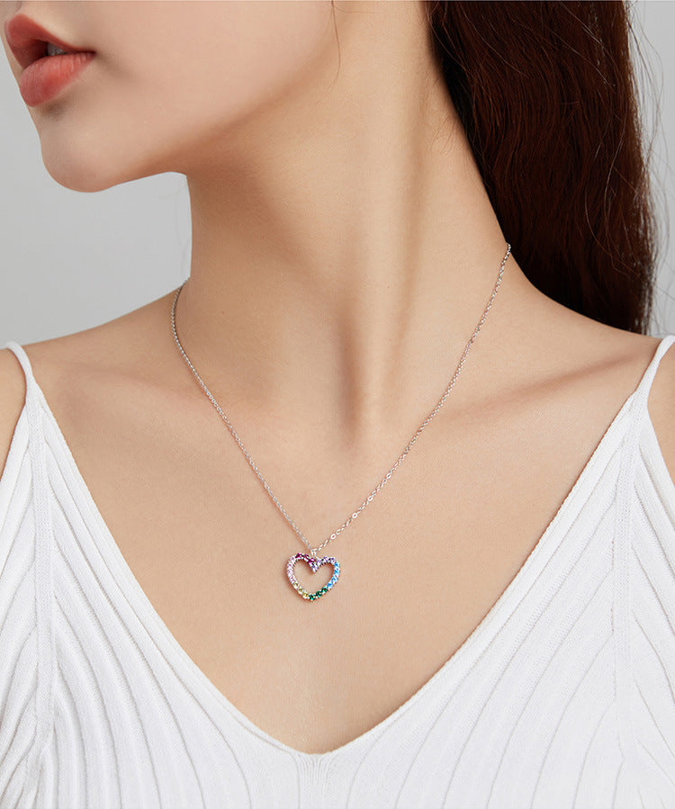 Sterling Silver Rainbow Heart Zircon Jewelry Set