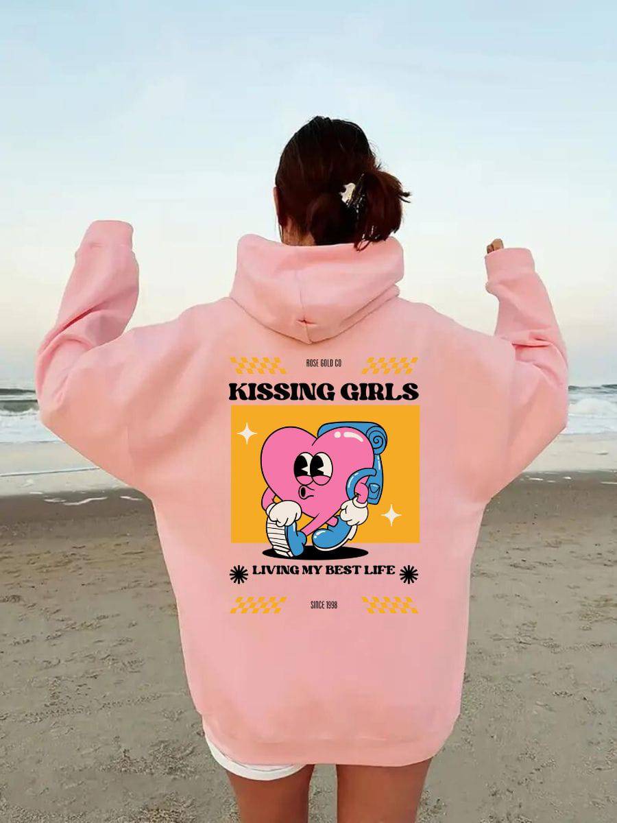 Kissing Girls Living My Best Life hoodie, view 8 — Rose Gold Co