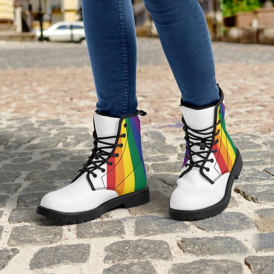 White Rainbow Pride Womens Leather Combat Boots - Rose Gold Co. Shop