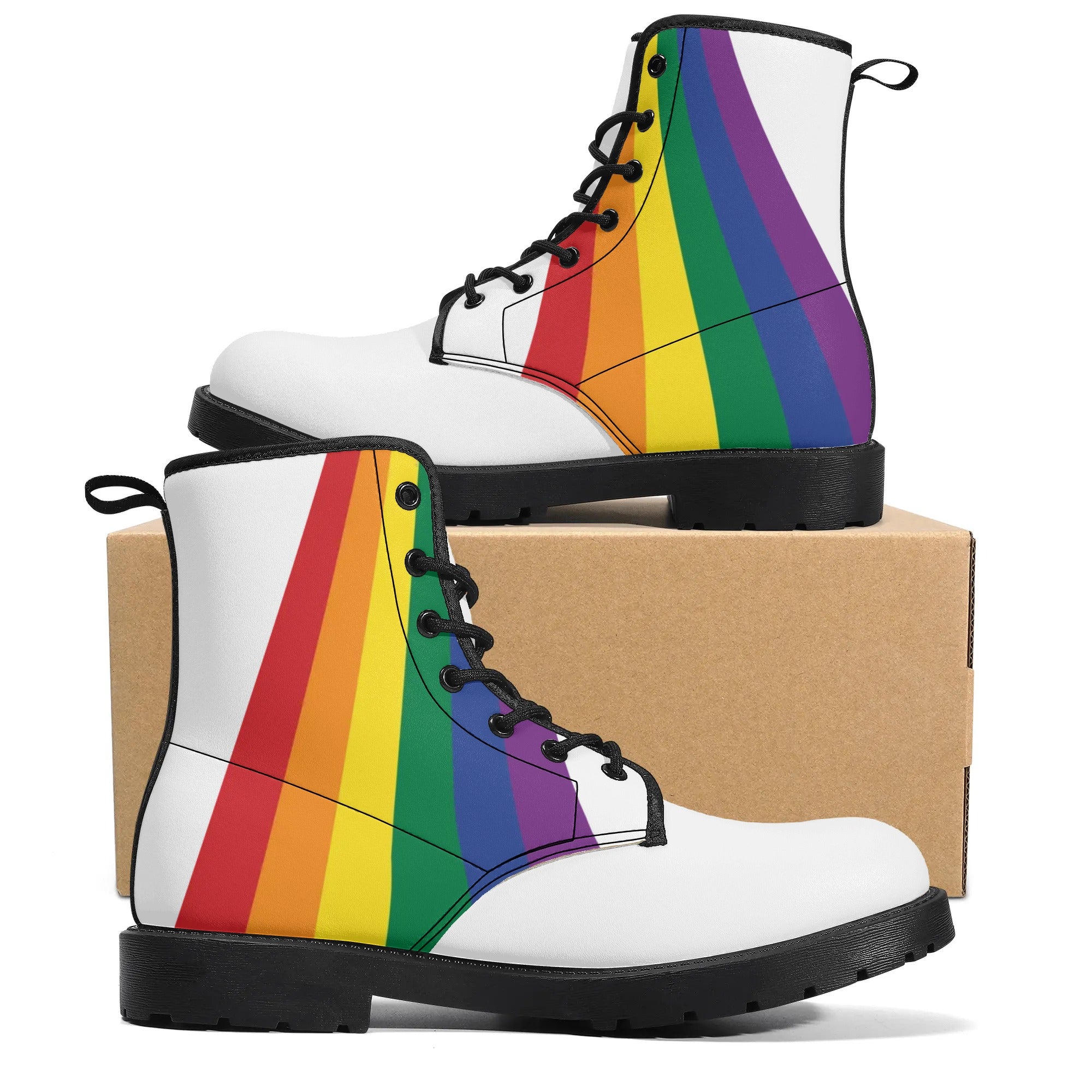 White Rainbow Pride Womens Leather Combat Boots