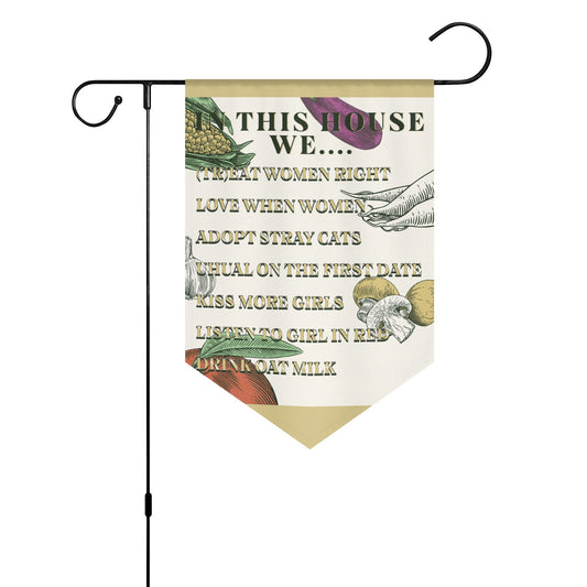 In this house we Lesbian Farm House Edition Garden Flag Banner (Inverted-triangle) 12X18 In - Rose Gold Co. Shop