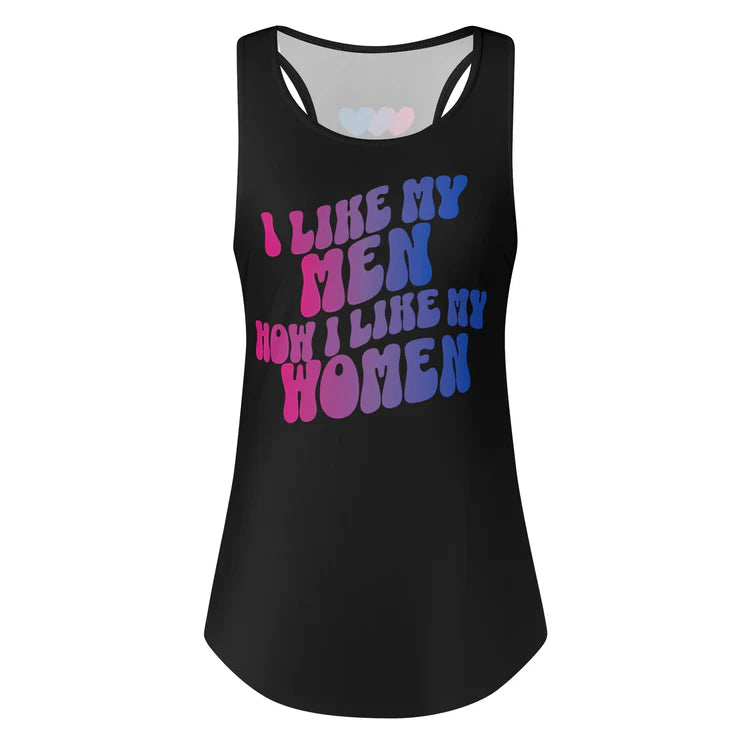 I Like My Men How I Like My Women bi pride tank top, view 3 — Rose Gold Co
