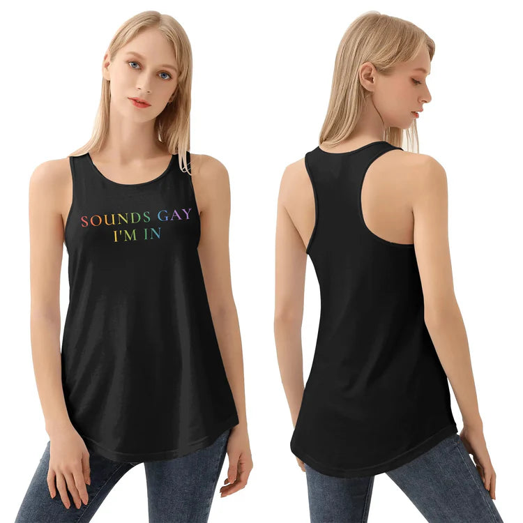 Sounds Gay I'm In rainbow tank top, view 4 — Rose Gold Co