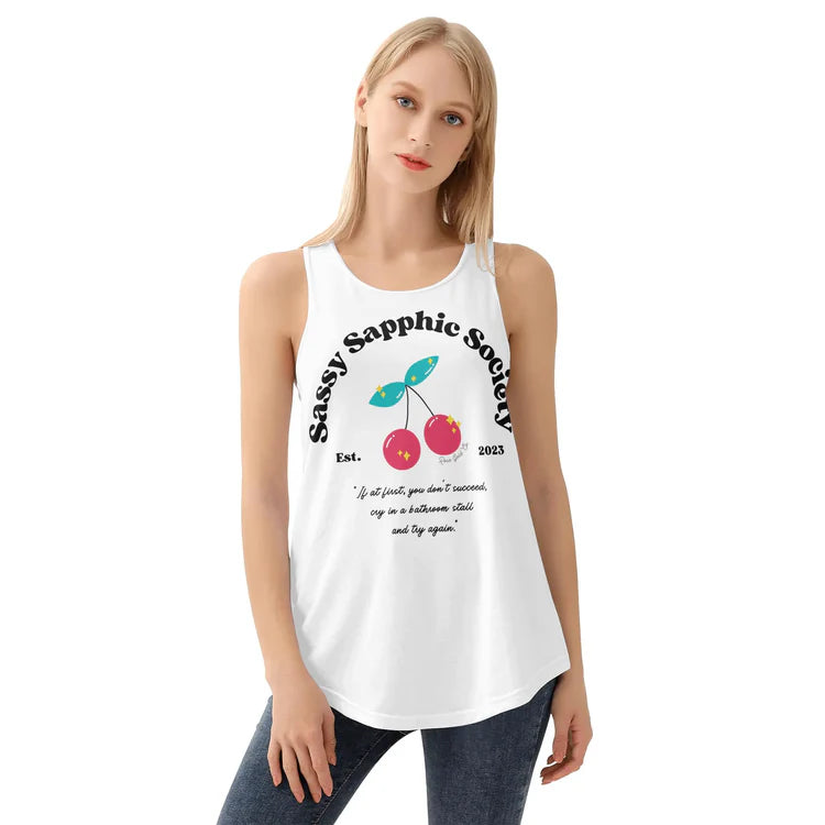 Sassy Sapphic Society loose tank top, front — Rose Gold Co