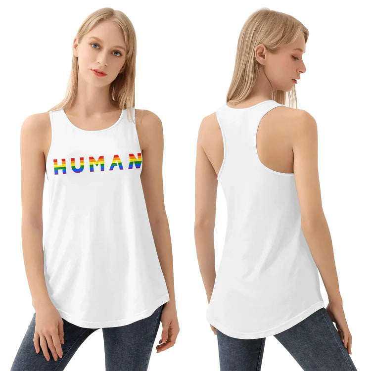 Human rainbow pride tank top in white, view 3 — Rose Gold Co