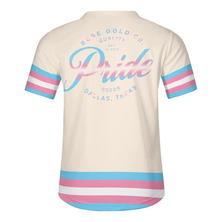 Trans pride tan baseball jersey, view 6 — Rose Gold Co