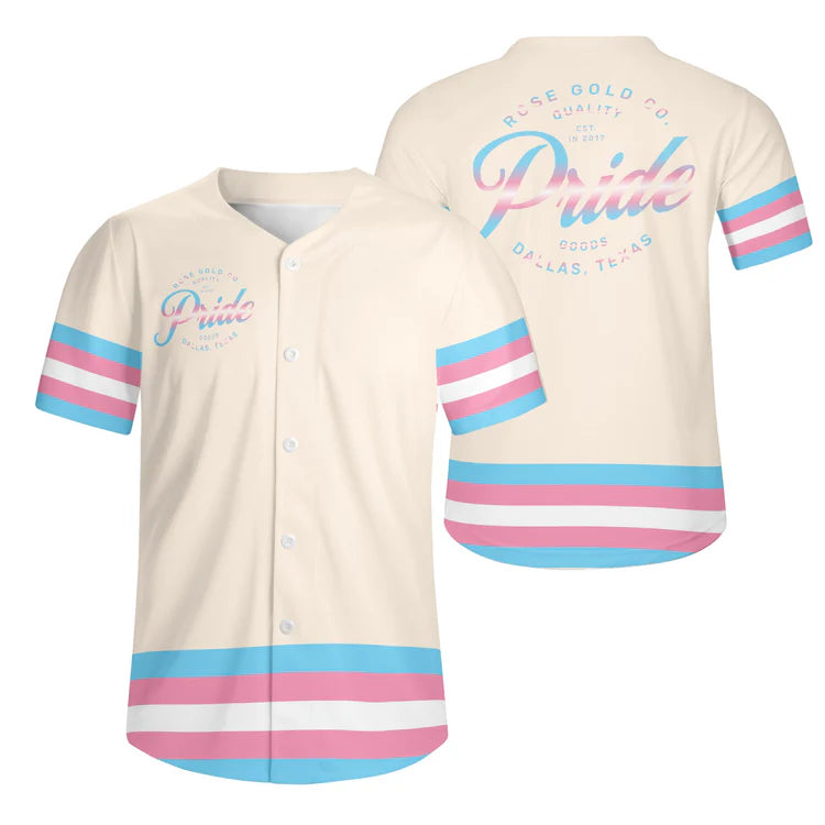 Trans pride tan baseball jersey, view 3 — Rose Gold Co