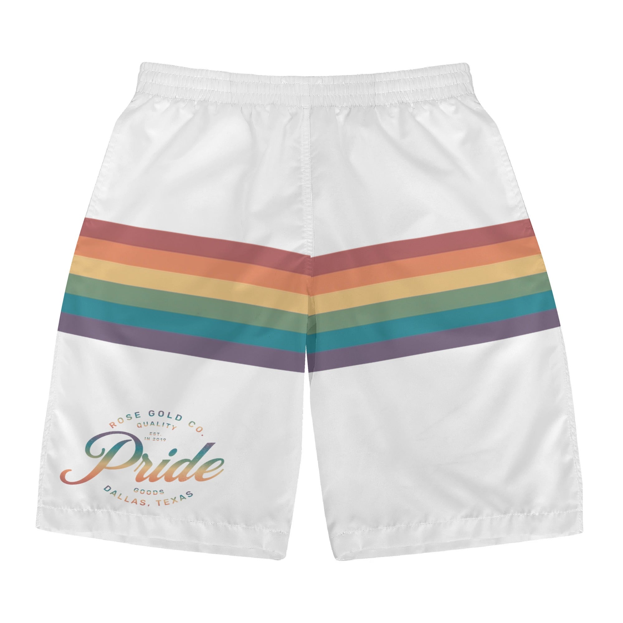 Rainbow Stripe LGBT Pride White Jersey Shorts - Rose Gold Co. Shop