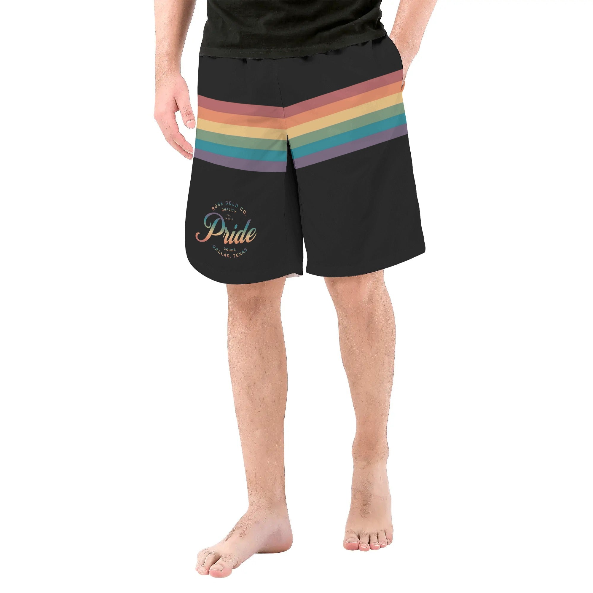 Rainbow Stripe LGBT Pride Black Jersey Shorts - Rose Gold Co. Shop