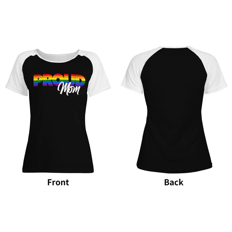 Proud Mom rainbow raglan baseball tee, view 7 — Rose Gold Co
