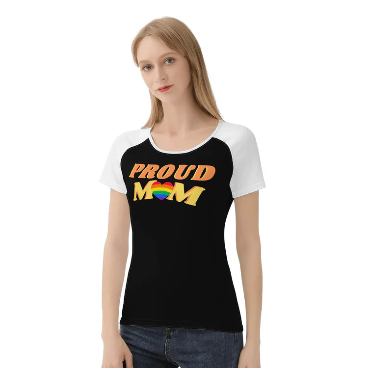 Proud Mom 3/4 sleeve baseball tee, view 4 — Rose Gold Co