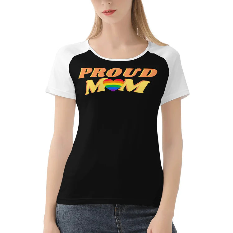 Proud Mom 3/4 sleeve baseball tee, front — Rose Gold Co