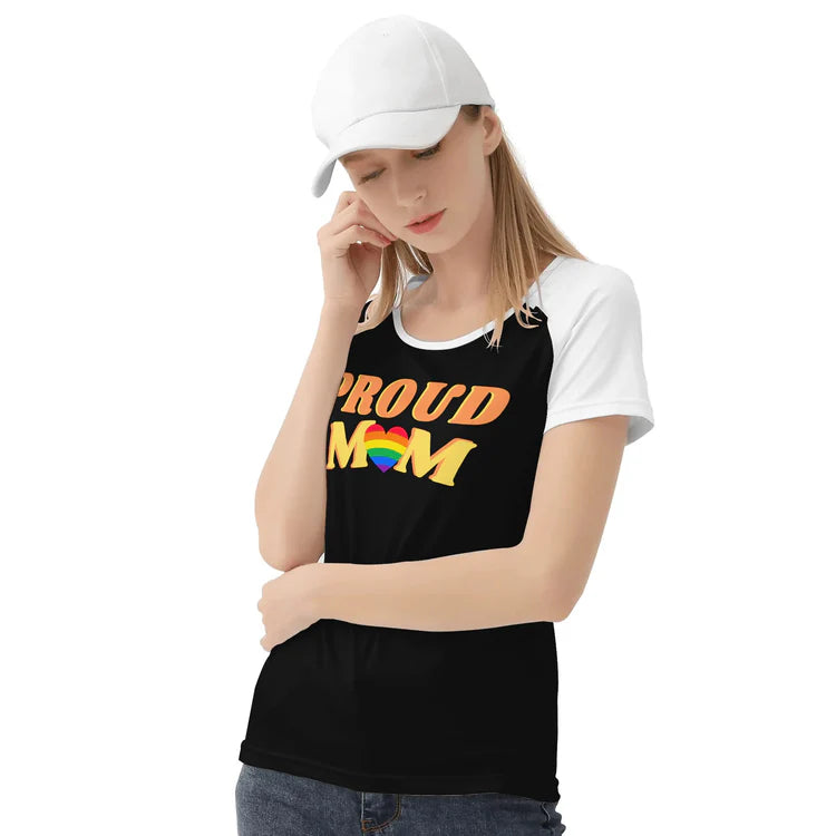 Proud Mom 3/4 sleeve baseball tee, view 2 — Rose Gold Co