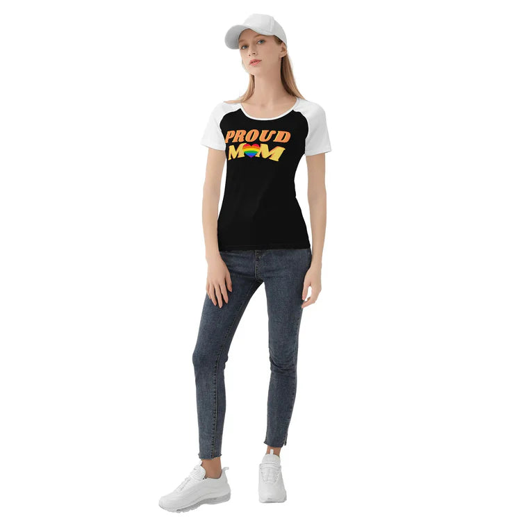 Proud Mom 3/4 sleeve baseball tee, view 6 — Rose Gold Co