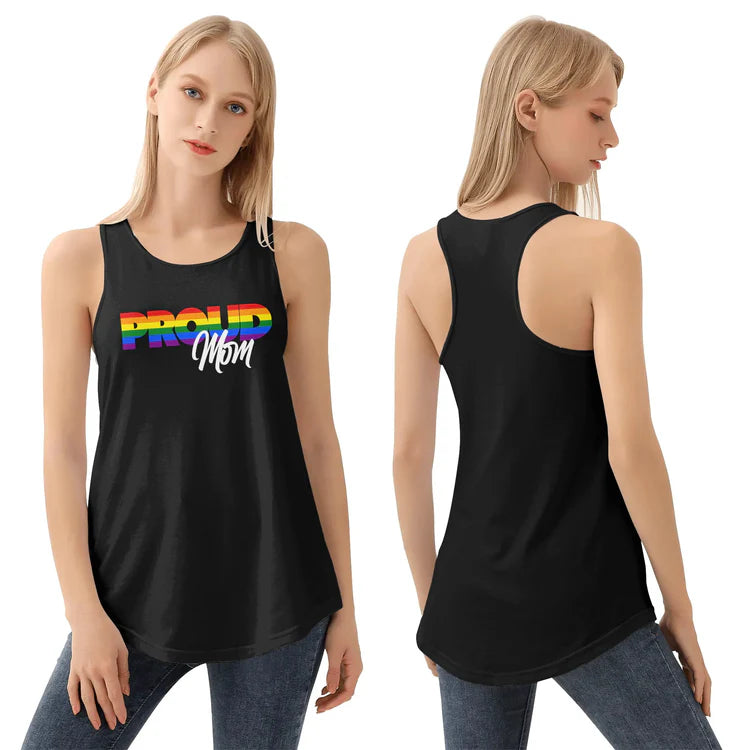 Proud Mom rainbow racerback tank, view 4 — Rose Gold Co